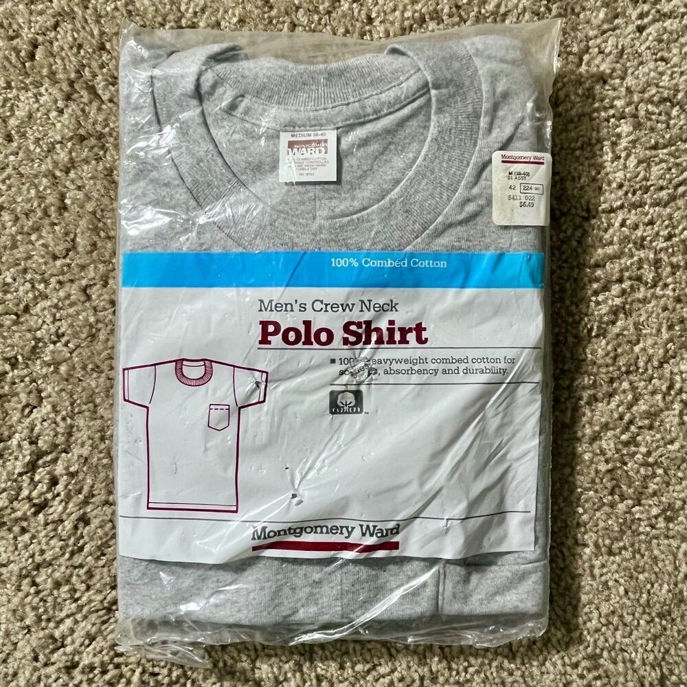 VTG Deadstock NIB Montgomery Ward Pocket Tee 100% Cotton Single Stitch Gray M